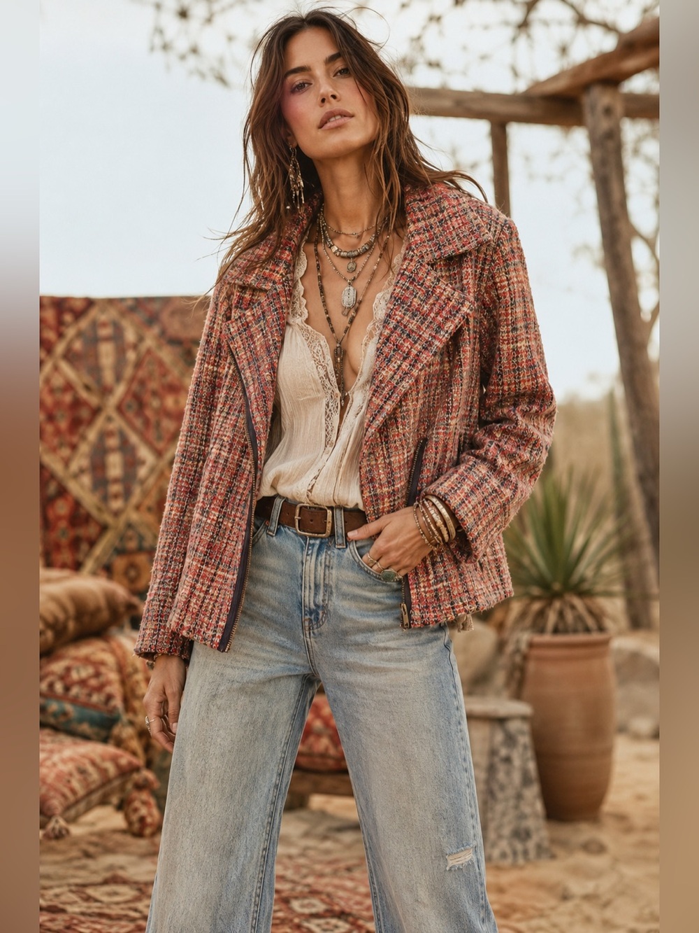 Anthropologie Arrata Tweed Moto Jacket | Medium | Wool Blend | Boho Chic Jacket
